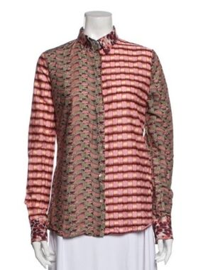 Miki Thumb Women's L Button Down Cotton Shirt Made In Italy Cottage Whimsical